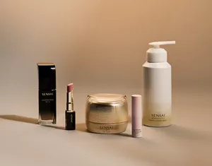 Must-haves for the holiday season next to each other on neutral surface with festive background